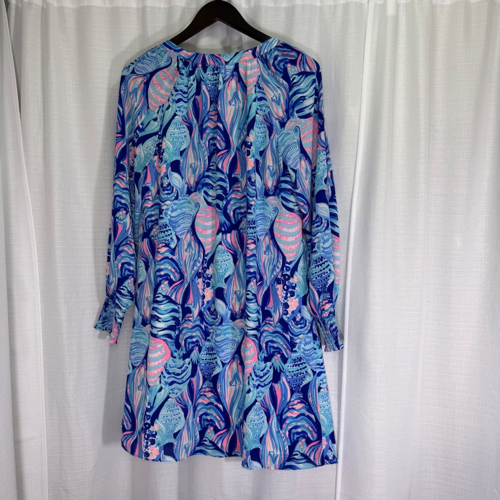 NWOT Lilly Pulitzer Brynle Dress Medium Blue Pink Long Sleeve Shift Resortwear - Picture 11 of 16